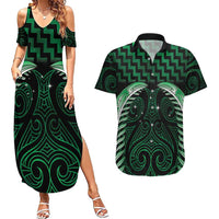 Green Matariki New Zealand Couples Matching Summer Maxi Dress and Hawaiian Shirt Maori Poutama Galaxy Vibes LT14 Green - Polynesian Pride