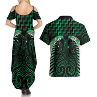 Green Matariki New Zealand Couples Matching Summer Maxi Dress and Hawaiian Shirt Maori Poutama Galaxy Vibes LT14 - Polynesian Pride