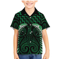 Green Matariki New Zealand Family Matching Mermaid Dress and Hawaiian Shirt Maori Poutama Galaxy Vibes LT14 Son's Shirt Green - Polynesian Pride