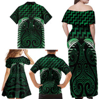 Green Matariki New Zealand Family Matching Off Shoulder Maxi Dress and Hawaiian Shirt Maori Poutama Galaxy Vibes LT14 - Polynesian Pride