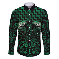 Green Matariki New Zealand Family Matching Off Shoulder Maxi Dress and Hawaiian Shirt Maori Poutama Galaxy Vibes LT14 Dad's Shirt - Long Sleeve Green - Polynesian Pride