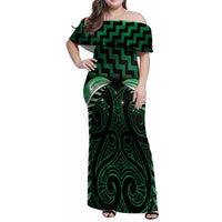 Green Matariki New Zealand Family Matching Off Shoulder Maxi Dress and Hawaiian Shirt Maori Poutama Galaxy Vibes LT14 Mom's Dress Green - Polynesian Pride