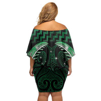 Green Matariki New Zealand Family Matching Off Shoulder Short Dress and Hawaiian Shirt Maori Poutama Galaxy Vibes LT14 - Polynesian Pride