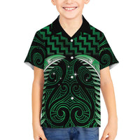 Green Matariki New Zealand Family Matching Short Sleeve Bodycon Dress and Hawaiian Shirt Maori Poutama Galaxy Vibes LT14 Son's Shirt Green - Polynesian Pride