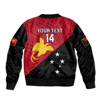 Personalised Papua New Guinea Football Sleeve Zip Bomber Jacket Go PNG Polynesian Pattern Sporty Style LT14 - Polynesian Pride