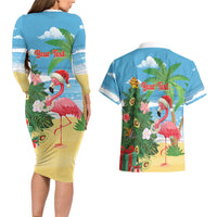 Flamingo Hawaii Summer Christmas Personalized Couples Matching Long Sleeve Bodycon Dress and Hawaiian Shirt Mele Kalikimaka Beachy Vibes LT14 - Polynesian Pride