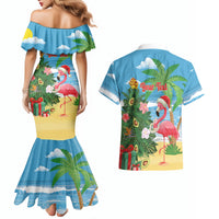 Flamingo Hawaii Summer Christmas Personalized Couples Matching Mermaid Dress and Hawaiian Shirt Mele Kalikimaka Beachy Vibes