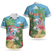 Flamingo Hawaii Summer Christmas Personalized Couples Matching Off The Shoulder Long Sleeve Dress and Hawaiian Shirt Mele Kalikimaka Beachy Vibes LT14 - Polynesian Pride
