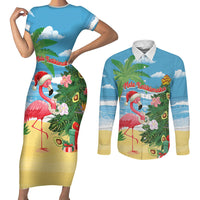 Flamingo Hawaii Summer Christmas Personalized Couples Matching Short Sleeve Bodycon Dress and Long Sleeve Button Shirt Mele Kalikimaka Beachy Vibes