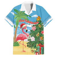 Flamingo Hawaii Summer Christmas Personalized Family Matching Off Shoulder Short Dress and Hawaiian Shirt Mele Kalikimaka Beachy Vibes LT14 Dad's Shirt - Short Sleeve Blue - Polynesian Pride
