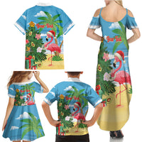 Flamingo Hawaii Summer Christmas Personalized Family Matching Summer Maxi Dress and Hawaiian Shirt Mele Kalikimaka Beachy Vibes LT14 Mom's Dress Blue - Polynesian Pride
