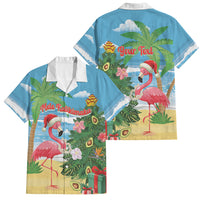Flamingo Hawaii Summer Christmas Personalized Family Matching Summer Maxi Dress and Hawaiian Shirt Mele Kalikimaka Beachy Vibes LT14 Dad's Shirt - Short Sleeve Blue - Polynesian Pride