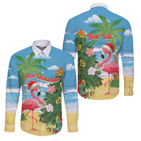 Flamingo Hawaii Summer Christmas Personalized Family Matching Summer Maxi Dress and Hawaiian Shirt Mele Kalikimaka Beachy Vibes LT14 Dad's Shirt - Long Sleeve Blue - Polynesian Pride