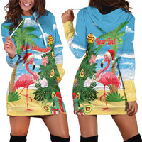 Flamingo Hawaii Summer Christmas Personalized Hoodie Dress Mele Kalikimaka Beachy Vibes