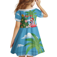 Flamingo Hawaii Summer Christmas Personalized Kid Short Sleeve Dress Mele Kalikimaka Beachy Vibes LT14 - Polynesian Pride