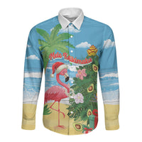 Flamingo Hawaii Summer Christmas Personalized Long Sleeve Button Shirt Mele Kalikimaka Beachy Vibes LT14 Unisex Blue - Polynesian Pride