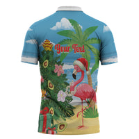 Flamingo Hawaii Summer Christmas Personalized Zipper Polo Shirt Mele Kalikimaka Beachy Vibes LT14 - Polynesian Pride