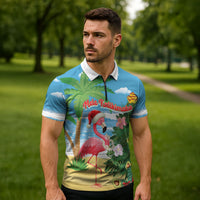 Flamingo Hawaii Summer Christmas Personalized Zipper Polo Shirt Mele Kalikimaka Beachy Vibes LT14 - Polynesian Pride