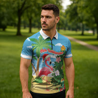 Flamingo Hawaii Summer Christmas Personalized Zipper Polo Shirt Mele Kalikimaka Beachy Vibes LT14 - Polynesian Pride