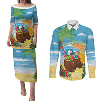 Chilling Parrot Hawaii Summer Christmas Personalized Couples Matching Puletasi and Long Sleeve Button Shirt It's 5 O'Clock Somewhere Beachy Vibes LT14 Blue - Polynesian Pride