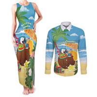 Chilling Parrot Hawaii Summer Christmas Personalized Couples Matching Tank Maxi Dress and Long Sleeve Button Shirt It's 5 O'Clock Somewhere Beachy Vibes LT14 Blue - Polynesian Pride