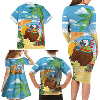 Chilling Parrot Hawaii Summer Christmas Personalized Family Matching Long Sleeve Bodycon Dress and Hawaiian Shirt It's 5 O'Clock Somewhere Beachy Vibes LT14 Mom's Dress Blue - Polynesian Pride