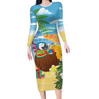 Chilling Parrot Hawaii Summer Christmas Personalized Family Matching Long Sleeve Bodycon Dress and Hawaiian Shirt It's 5 O'Clock Somewhere Beachy Vibes LT14 Mom's Dress Blue - Polynesian Pride