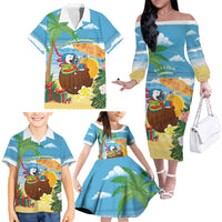 Chilling Parrot Hawaii Summer Christmas Personalized Family Matching Off The Shoulder Long Sleeve Dress and Hawaiian Shirt It's 5 O'Clock Somewhere Beachy Vibes LT14 - Polynesian Pride