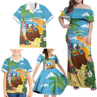 Chilling Parrot Hawaii Summer Christmas Personalized Family Matching Off Shoulder Maxi Dress and Hawaiian Shirt It's 5 O'Clock Somewhere Beachy Vibes LT14 - Polynesian Pride