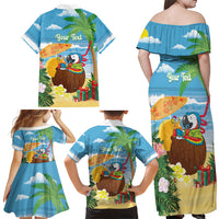 Chilling Parrot Hawaii Summer Christmas Personalized Family Matching Off Shoulder Maxi Dress and Hawaiian Shirt It's 5 O'Clock Somewhere Beachy Vibes LT14 Mom's Dress Blue - Polynesian Pride