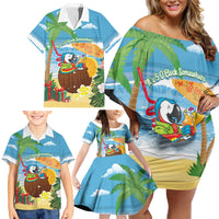 Chilling Parrot Hawaii Summer Christmas Personalized Family Matching Off Shoulder Short Dress and Hawaiian Shirt It's 5 O'Clock Somewhere Beachy Vibes LT14 - Polynesian Pride