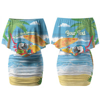 Chilling Parrot Hawaii Summer Christmas Personalized Family Matching Off Shoulder Short Dress and Hawaiian Shirt It's 5 O'Clock Somewhere Beachy Vibes LT14 Mom's Dress Blue - Polynesian Pride