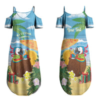 Chilling Parrot Hawaii Summer Christmas Personalized Family Matching Summer Maxi Dress and Hawaiian Shirt It's 5 O'Clock Somewhere Beachy Vibes LT14 Mom's Dress Blue - Polynesian Pride