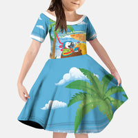 Chilling Parrot Hawaii Summer Christmas Personalized Kid Short Sleeve Dress It's 5 O'Clock Somewhere Beachy Vibes LT14 KID Blue - Polynesian Pride