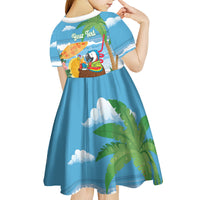 Chilling Parrot Hawaii Summer Christmas Personalized Kid Short Sleeve Dress It's 5 O'Clock Somewhere Beachy Vibes