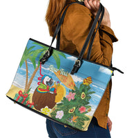 Chilling Parrot Hawaii Summer Christmas Personalized Leather Tote Bag It's 5 O'Clock Somewhere Beachy Vibes