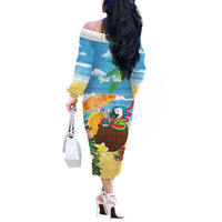 Chilling Parrot Hawaii Summer Christmas Personalized Off The Shoulder Long Sleeve Dress It's 5 O'Clock Somewhere Beachy Vibes LT14 - Polynesian Pride
