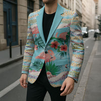 Flamingo Hawaii Summer Blazer Hawaiian Lei Pakala Motifs Tropical Style