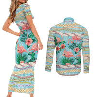 Flamingo Hawaii Summer Couples Matching Short Sleeve Bodycon Dress and Long Sleeve Button Shirt Hawaiian Lei Pakala Motifs Tropical Style LT14 - Polynesian Pride