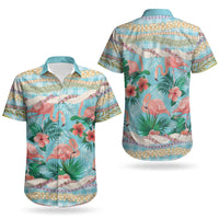 Flamingo Hawaii Summer Couples Matching Summer Maxi Dress and Hawaiian Shirt Hawaiian Lei Pakala Motifs Tropical Style LT14 - Polynesian Pride