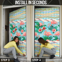 Flamingo Hawaii Summer Door Cover Hawaiian Lei Pakala Motifs Tropical Style