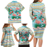Flamingo Hawaii Summer Family Matching Long Sleeve Bodycon Dress and Hawaiian Shirt Hawaiian Lei Pakala Motifs Tropical Style LT14 - Polynesian Pride