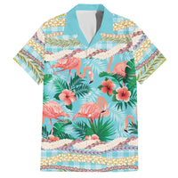 Flamingo Hawaii Summer Hawaiian Shirt Hawaiian Lei Pakala Motifs Tropical Style LT14 Cyan - Polynesian Pride