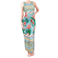 Flamingo Hawaii Summer Tank Maxi Dress Hawaiian Lei Pakala Motifs Tropical Style LT14 Women Cyan - Polynesian Pride