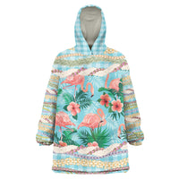 Flamingo Hawaii Summer Wearable Blanket Hoodie Hawaiian Lei Pakala Motifs Tropical Style