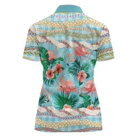 Flamingo Hawaii Summer Women Polo Shirt Hawaiian Lei Pakala Motifs Tropical Style