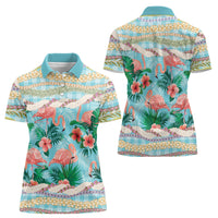 Flamingo Hawaii Summer Women Polo Shirt Hawaiian Lei Pakala Motifs Tropical Style