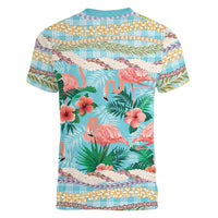Flamingo Hawaii Summer Women V-Neck T-Shirt Hawaiian Lei Pakala Motifs Tropical Style