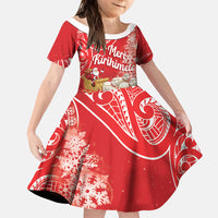 New Zealand Christmas In July Personalised Family Matching Off Shoulder Maxi Dress and Hawaiian Shirt Funny Santa Sheep Meri Kirihimete Red LT14 Daughter's Dress Red - Polynesian Pride