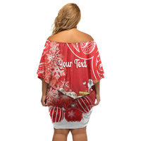 New Zealand Christmas In July Personalised Family Matching Off Shoulder Short Dress and Hawaiian Shirt Funny Santa Sheep Meri Kirihimete Red LT14 - Polynesian Pride